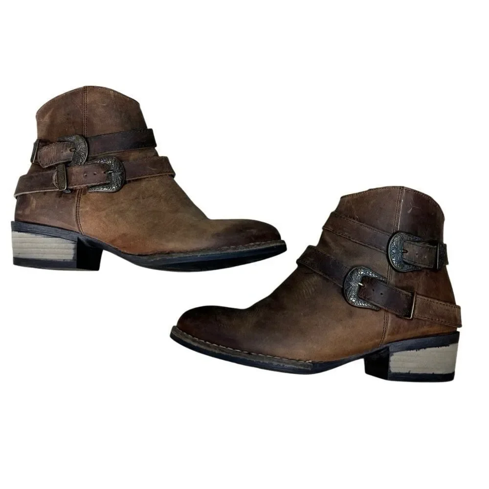 Sterling River Brown Leather Strappy Ankle Boots - Picture 2 of 11